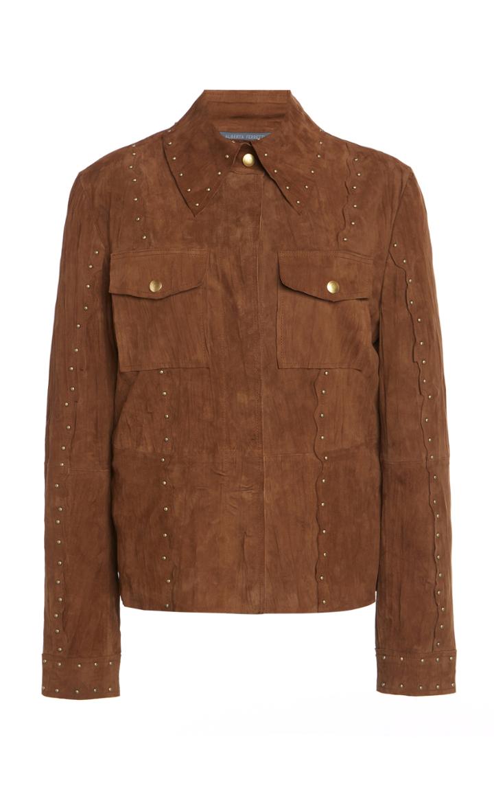 Moda Operandi Alberta Ferretti Wrinkled Suede Studded Shirt Size: 38