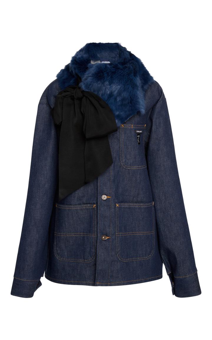 Cynthia Rowley Multi Pocket Jacket With Fur Collar