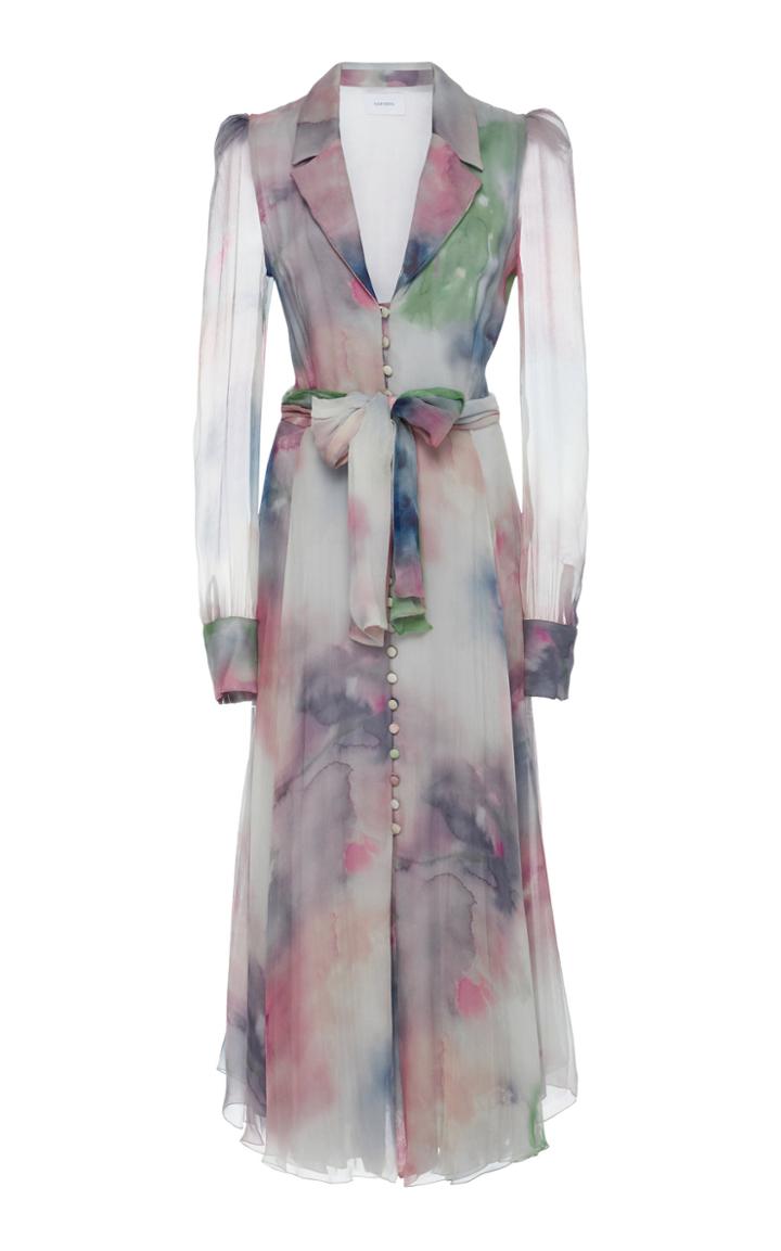 Marchesa Button Down Chiffon Shirt Dress