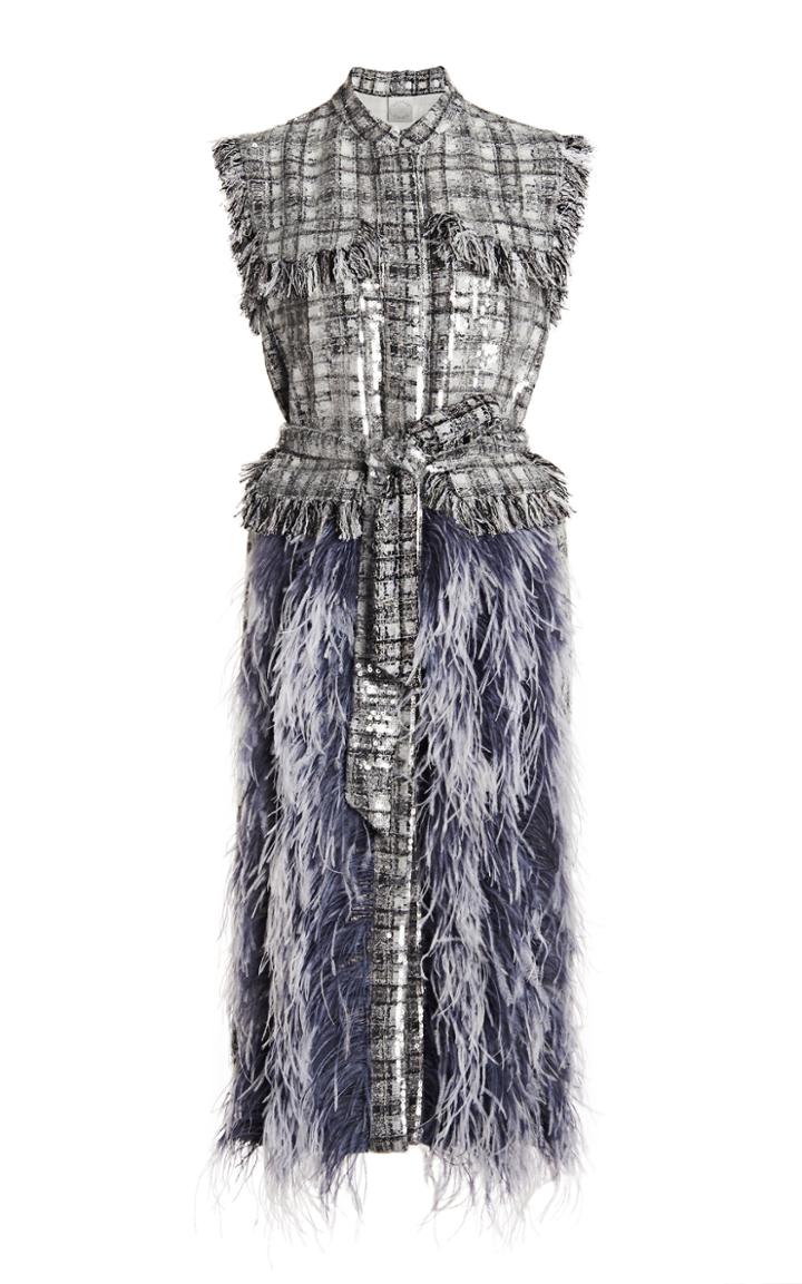 Moda Operandi Huishan Zhang Wyatt Feathered Plaid Dress