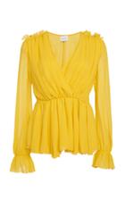 Giambattista Valli Silk Chiffon V-neck Peplum Blouse