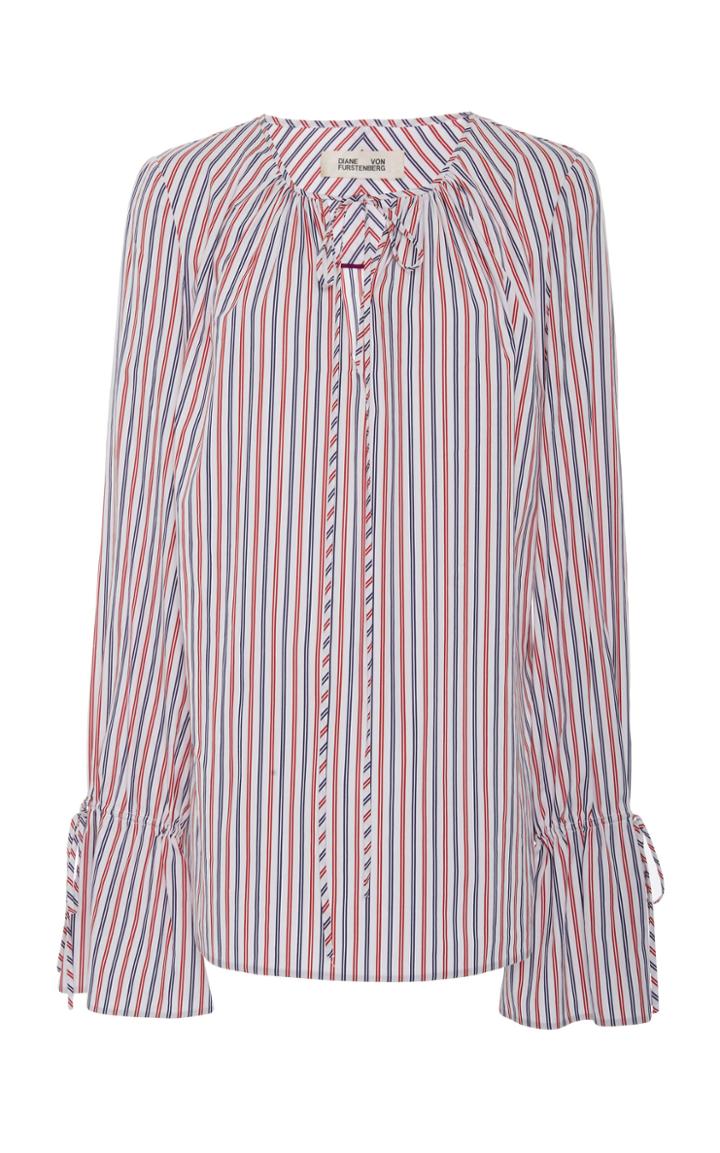 Diane Von Furstenberg Key Hole Striped Blouse