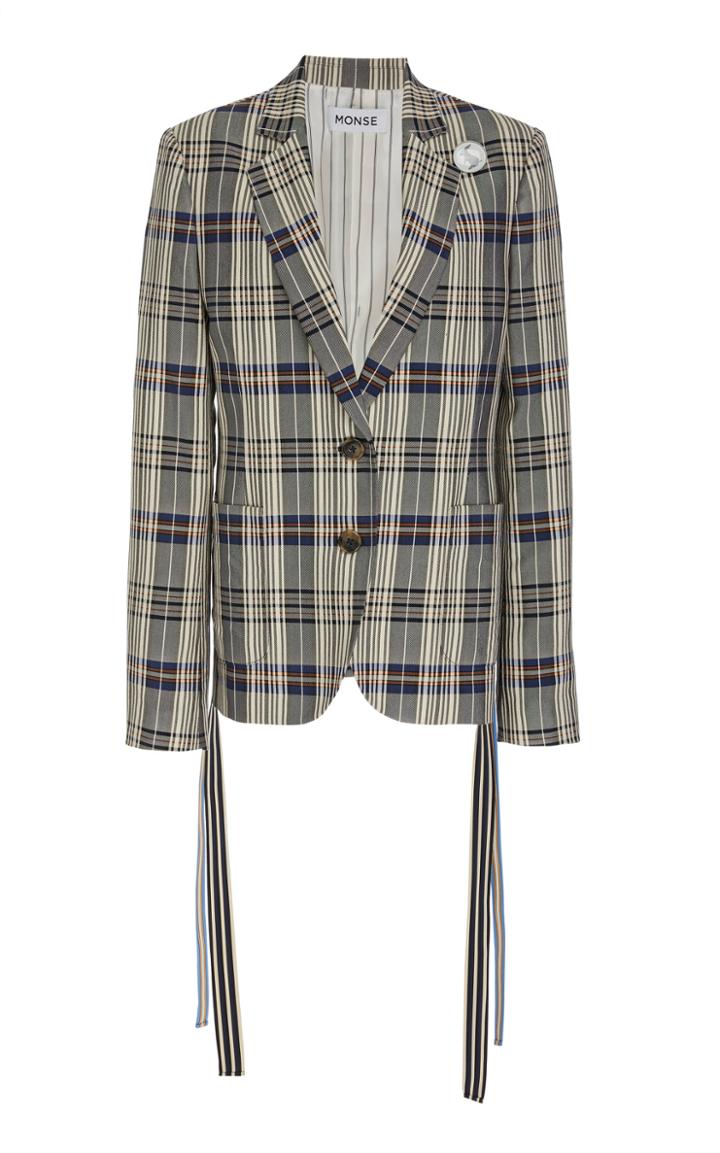 Monse Plaid Grosgrain-ribboned Crepe Blazer