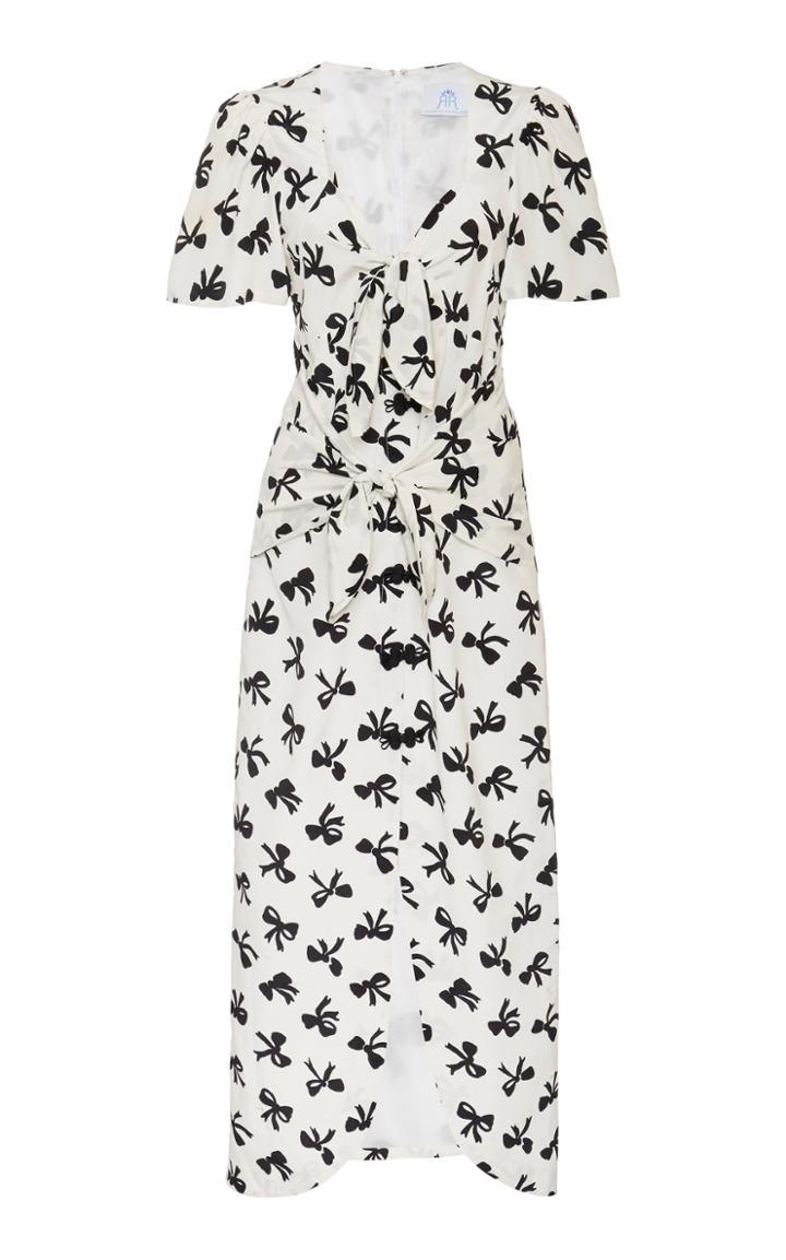Rebecca De Ravenel Zaza Bow-print Silk Crepe De Chine Midi Dress