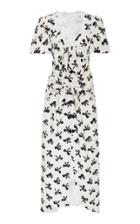 Rebecca De Ravenel Zaza Bow-print Silk Crepe De Chine Midi Dress