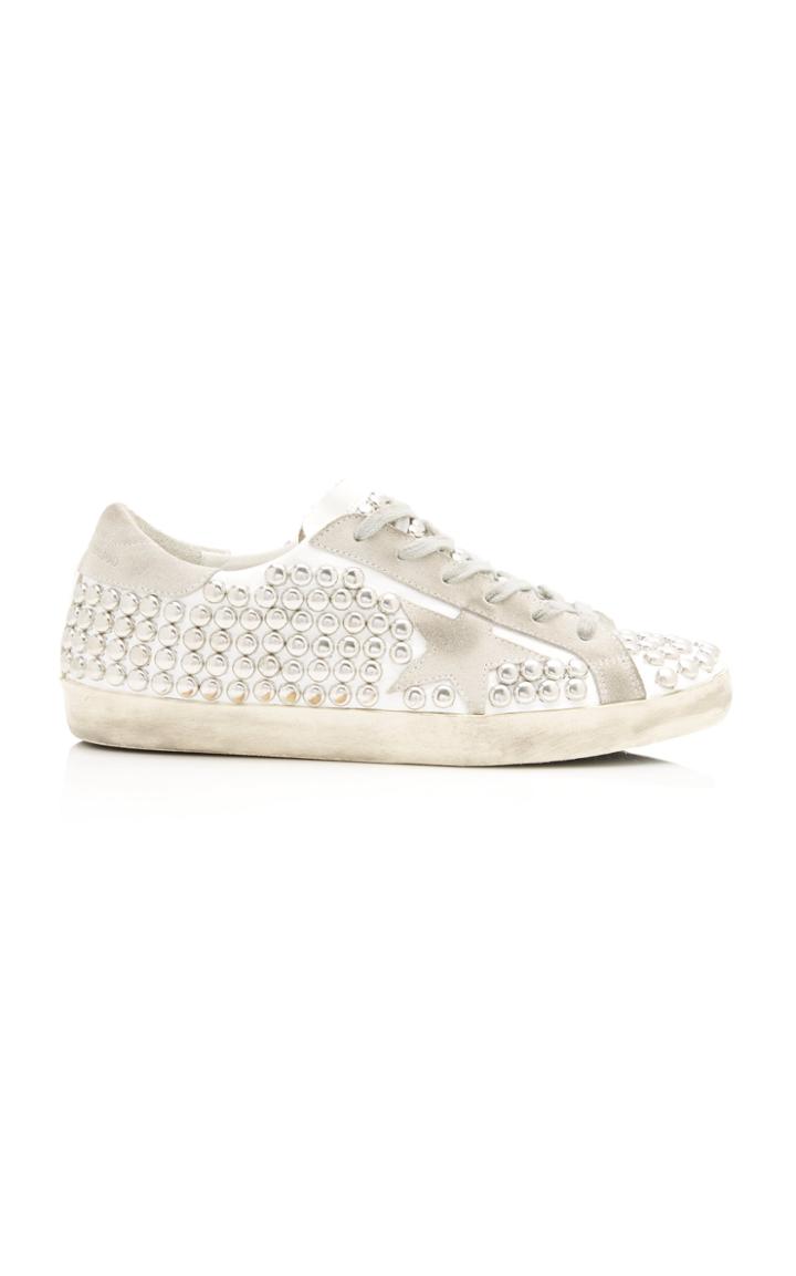 Golden Goose Superstar Distressed Studded Suede And Leather Sneakers