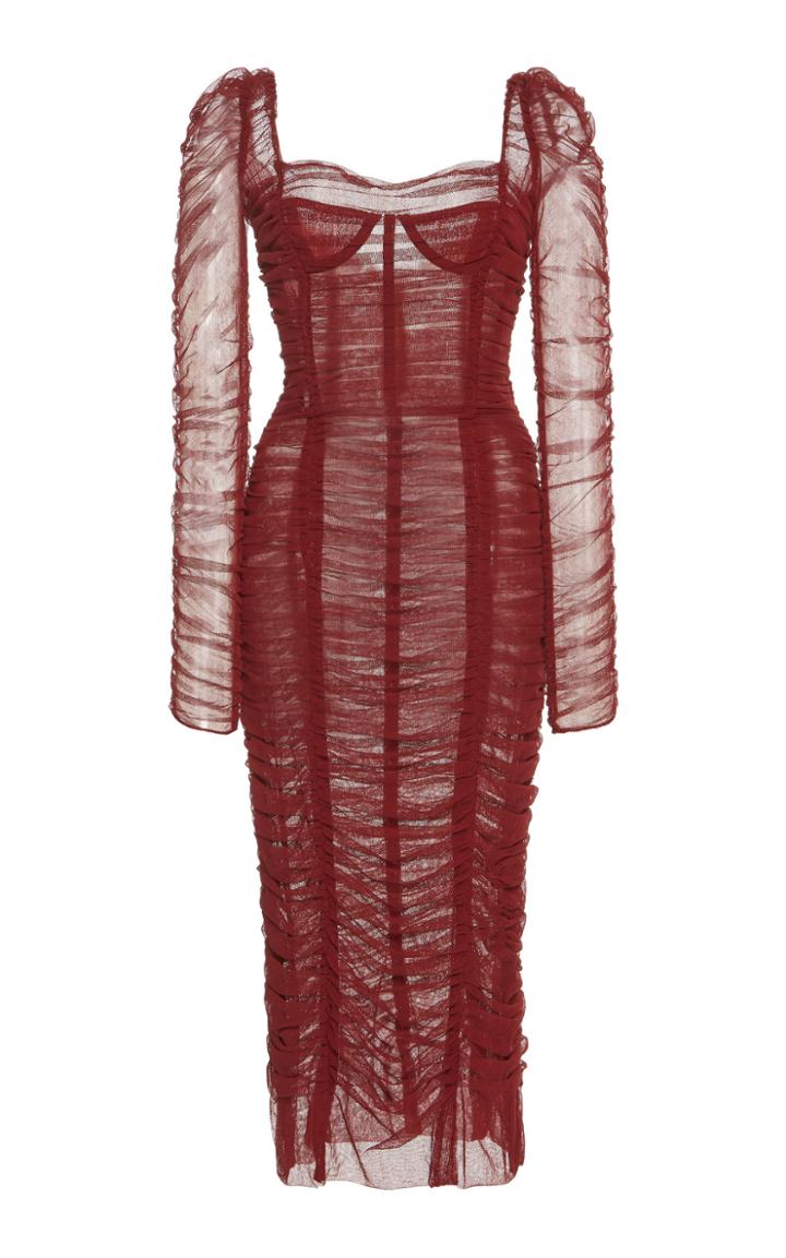 Dolce & Gabbana Ruched Tulle Midi Dress Size: 36