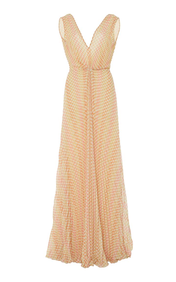 Luisa Beccaria Print Pleated Sleeveless Gown