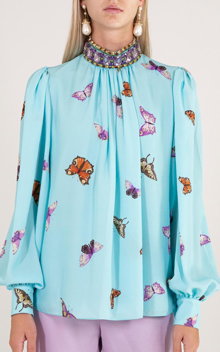 Moda Operandi Andrew Gn Embellished Floral Print Silk Top