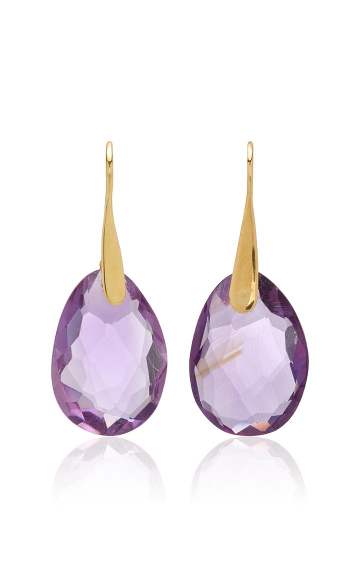 Moda Operandi Dale Novick 18k Yellow Gold Oval Briollet Cut Amethyst Earrings