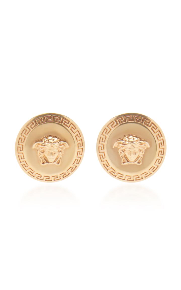 Versace Tribute Medusa-engraved Gold-tone Stud Earrings