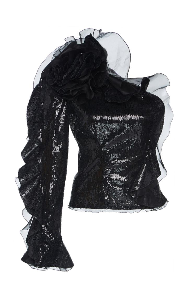 Dundas One Shoulder Ruffled Sequin Top