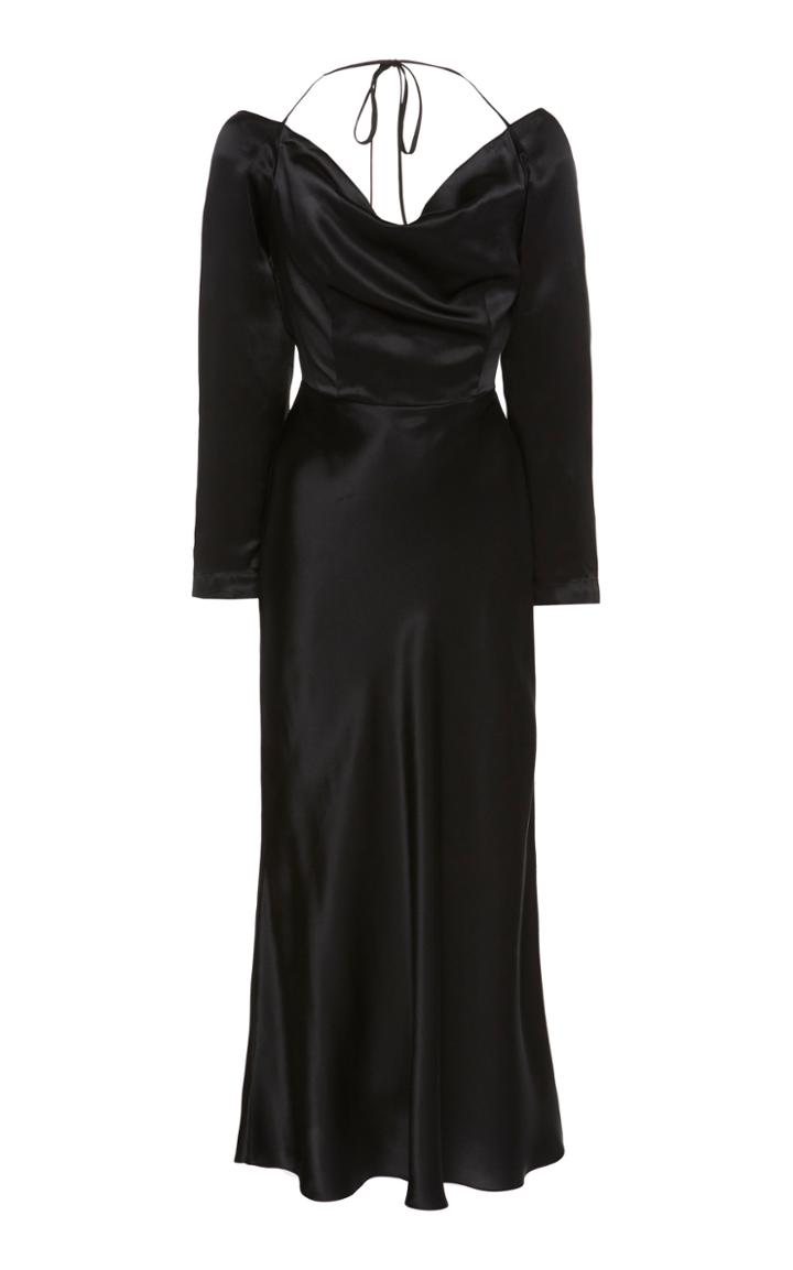 Matriel Black Silk Dress With Cowl Neck And Open Back