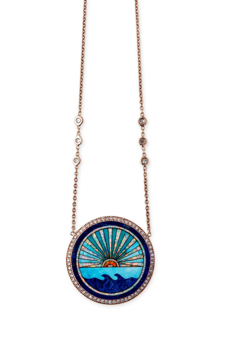 Moda Operandi Jacquie Aiche 14k Rose Gold Sunshine Opal Inlay Necklace