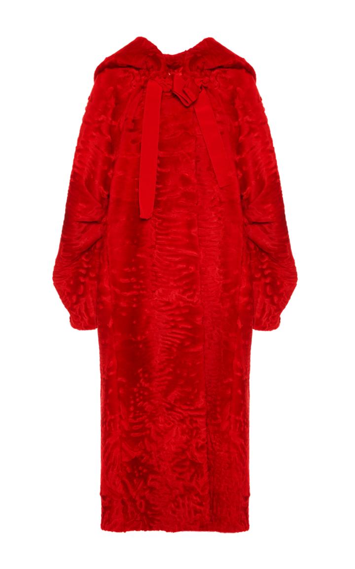 Alberta Ferretti Astrakhan Hooded Fur Coat