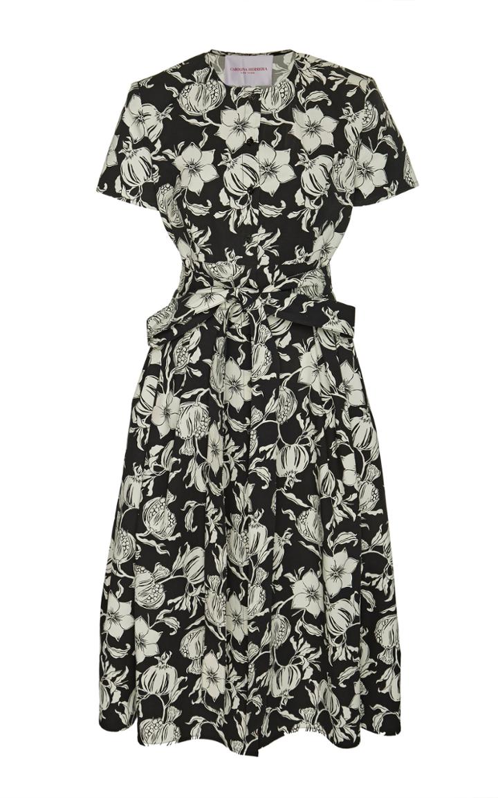 Carolina Herrera Floral Print Crepe Short Sleeve Midi Dress