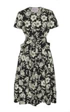 Carolina Herrera Floral Print Crepe Short Sleeve Midi Dress