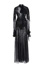Elie Saab Bead Embroidered Long Sleeve Gown