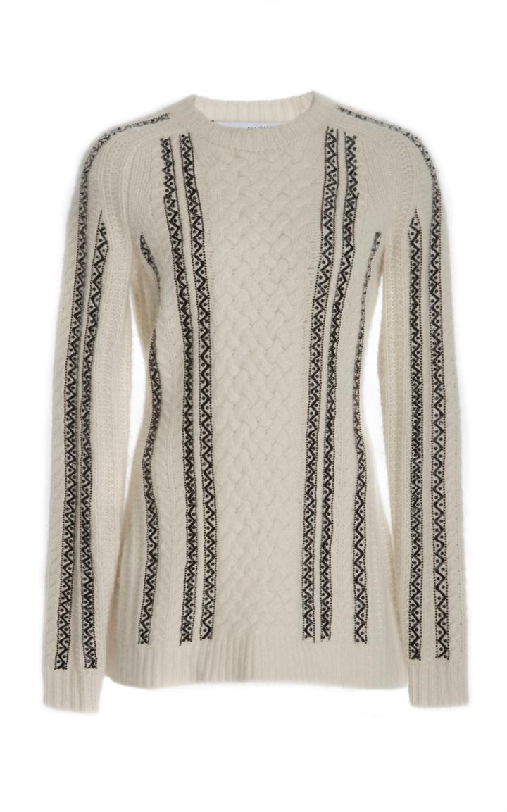 Sally Lapointe Embroidered Cable Knit Pullover