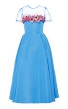 Carolina Herrera Flower Embroidered Short Sleeve Dress