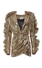 Moda Operandi Mach & Mach Golden Ruffled Sleeve Wrap Dress Size: Xs