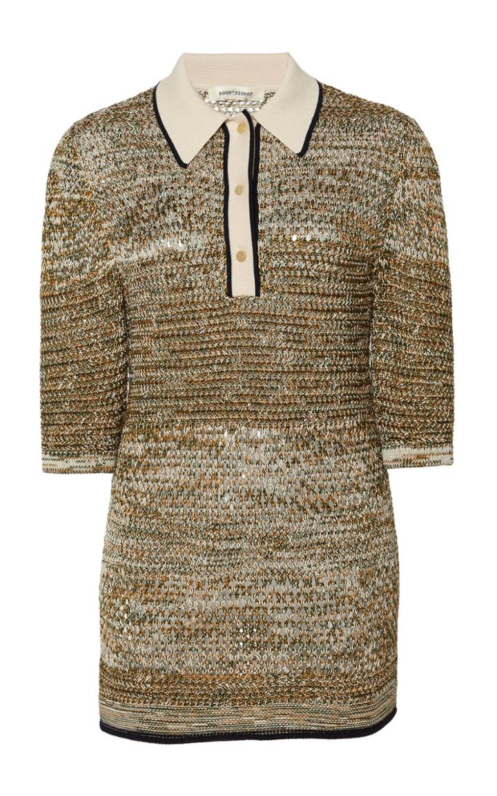 Boontheshop Collection Metallic Wool-silk Polo Top
