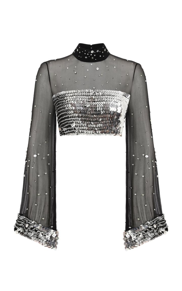 Raisa Vanessa Strass Embellished Black Crop Top