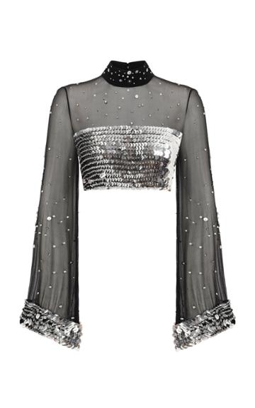 Raisa Vanessa Strass Embellished Black Crop Top