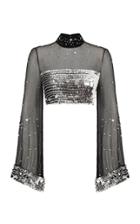 Raisa Vanessa Strass Embellished Black Crop Top