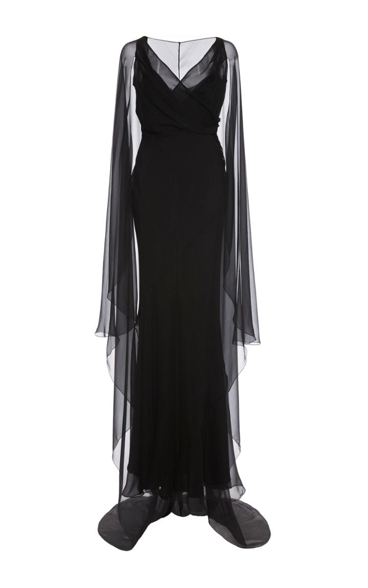 Alberta Ferretti Silk Chiffon Cape Gown