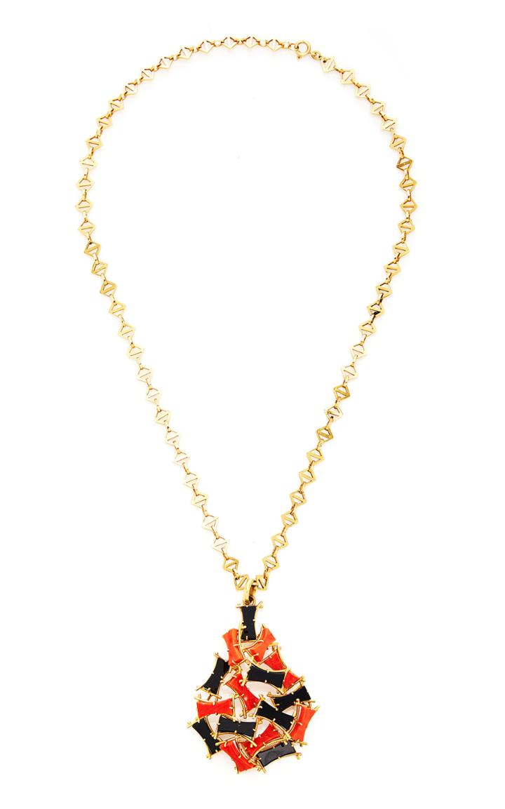 Moda Operandi Particulieres Onyx & Coral Abstract Pendant On An 18k Gold Geometric C