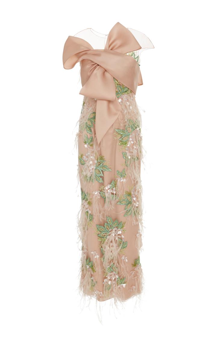 Marchesa Ostrich Feathers Ankle Length Gown