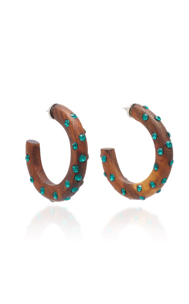 Oscar De La Renta Wood And Crystal Hoop Earrings