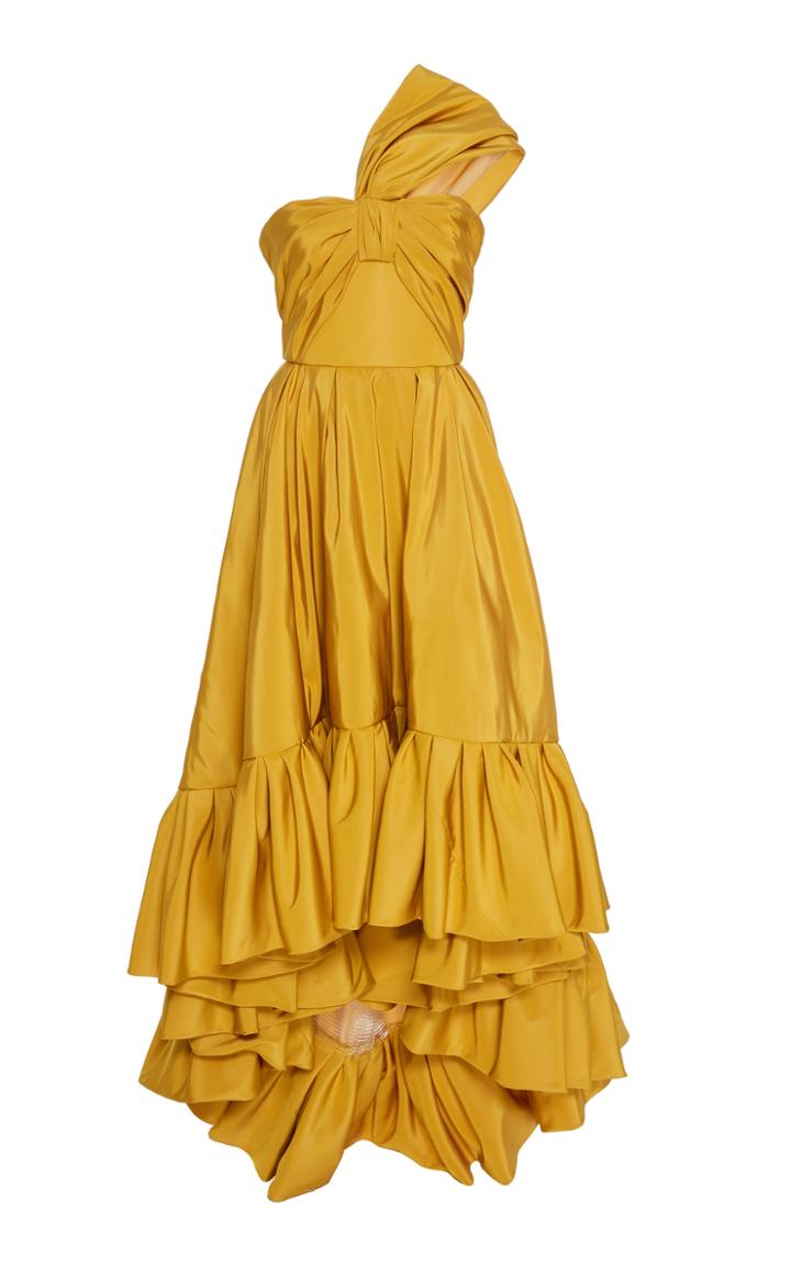 Reem Acra One Shoulder Faille Gown