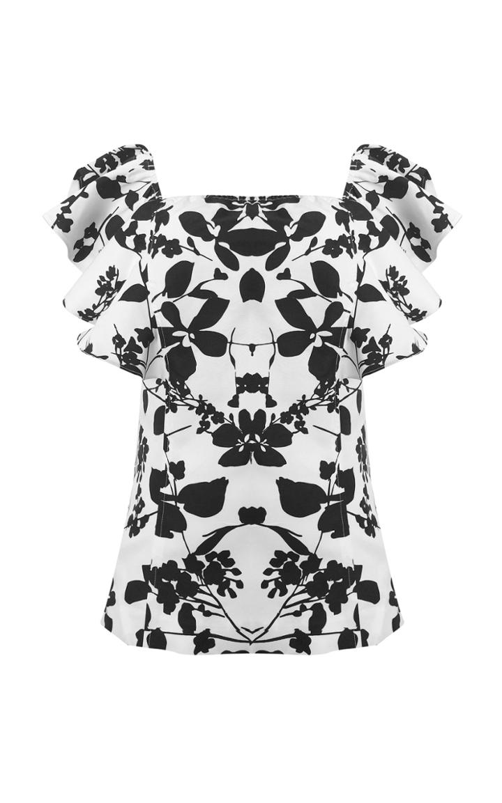 Bambah Floral One-shoulder Silk Ruffle Top