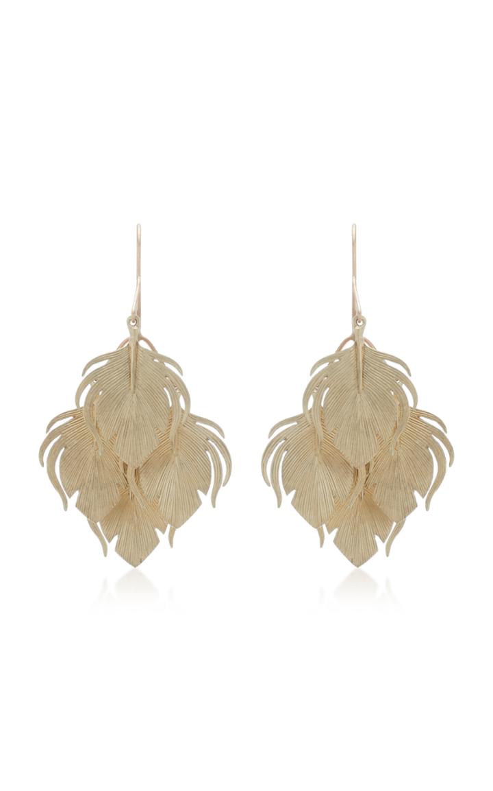Annette Ferdinandsen Peacock Feather Clusters 14k Gold Drop Earrings