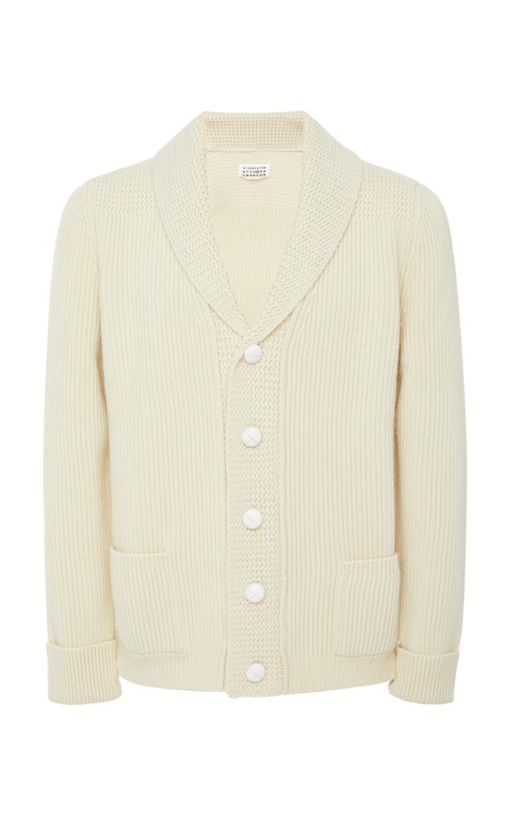 Maison Margiela Shawl Neck Rib-knit Wool Cardigan
