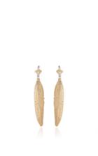 Luis Morais X Large Long Enameled 10k Yellow Gold Feather Diamond Baguette Earring