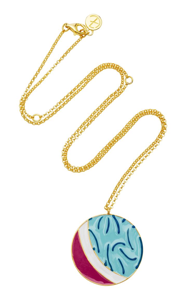 Ejing Zhang 18k Gold Plated Swirl Enamel Pendant Necklace