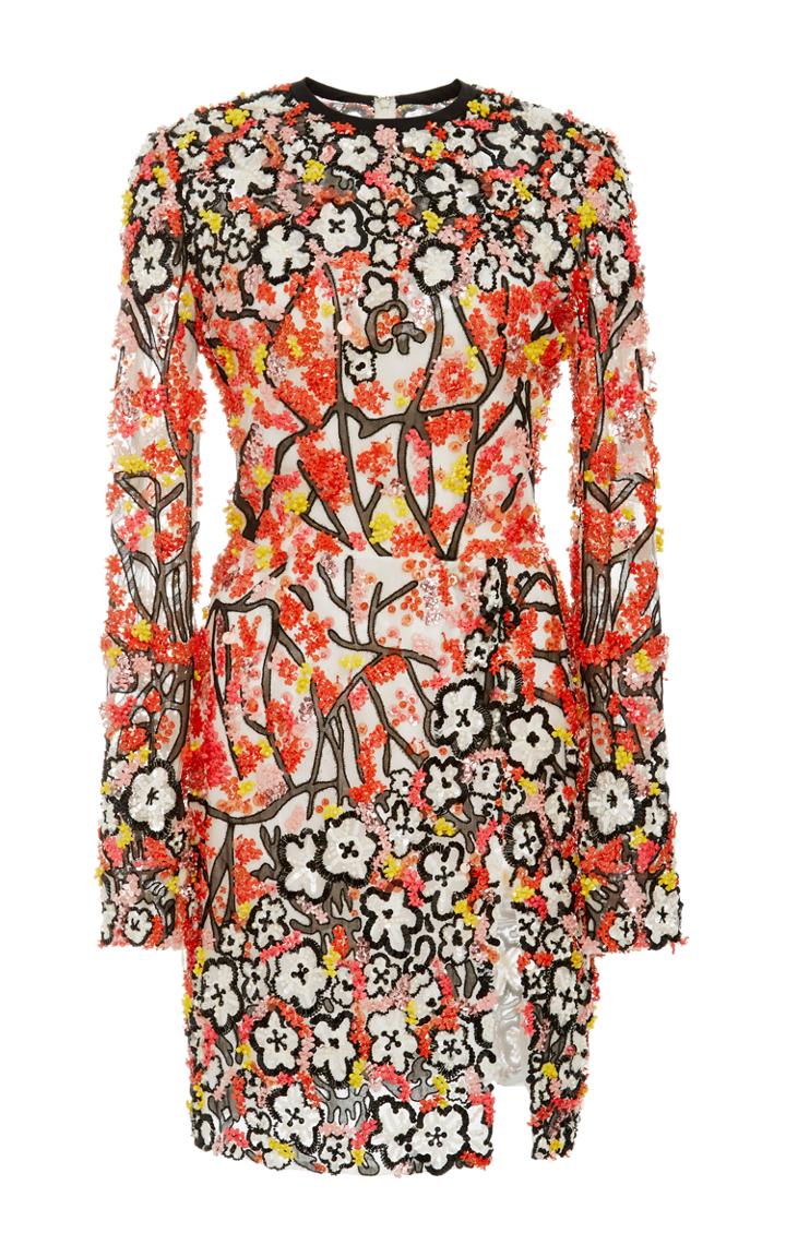 Elie Saab Long Sleeve Beaded Mini Dress