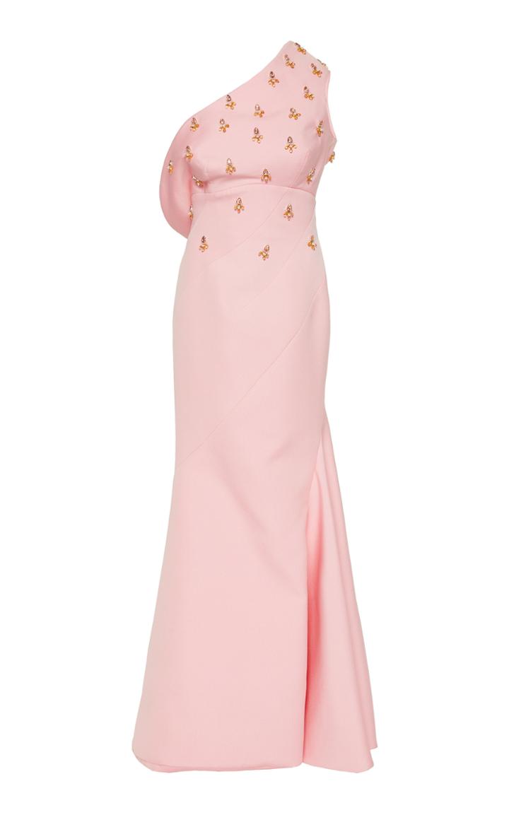 Zac Posen Embellished One-shoulder Crepe De Chine Gown