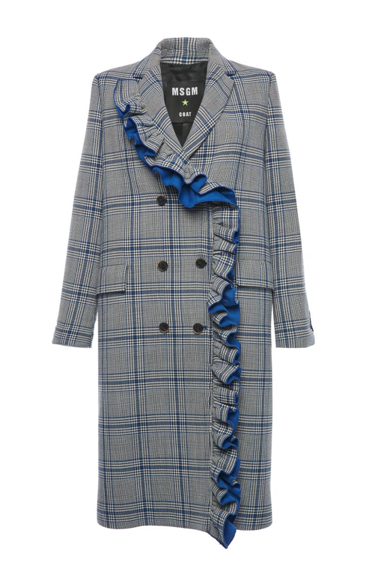 Msgm Plaid Ruffle Coat