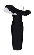 Moda Operandi Rasario Ruffled One-shoulder Silk Midi Dress Size: 34