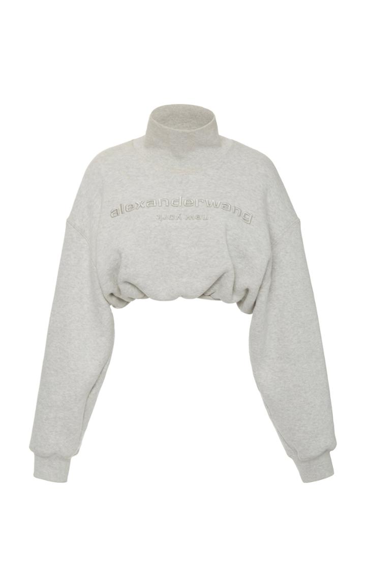 Alexander Wang Embroidered Cropped Cotton Mock-neck Sweatshirt