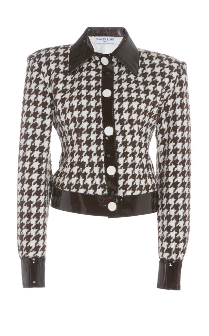 Rowen Rose Pied De Poule Houndstooth Vinyl-trimmed Tweed Jacket