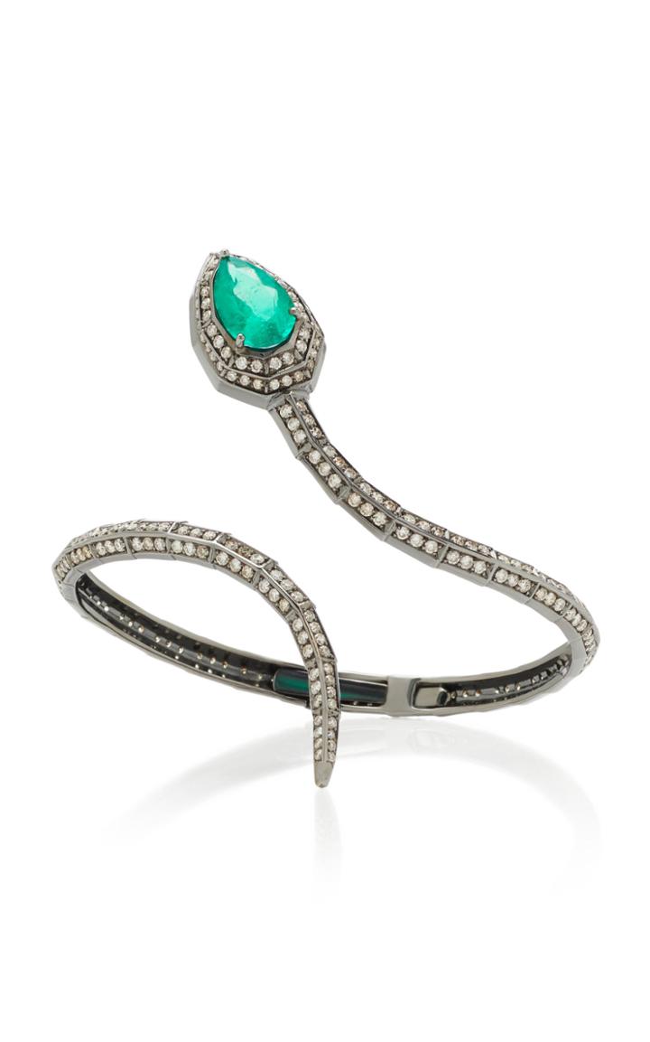 Jack Vartanian Rhodium-plated 18k White Gold Emerald And Diamond Bracelet
