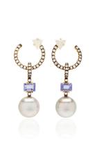 Jemma Wynne 18k Gold Pave Hoops With Tahitian Pearl Drops