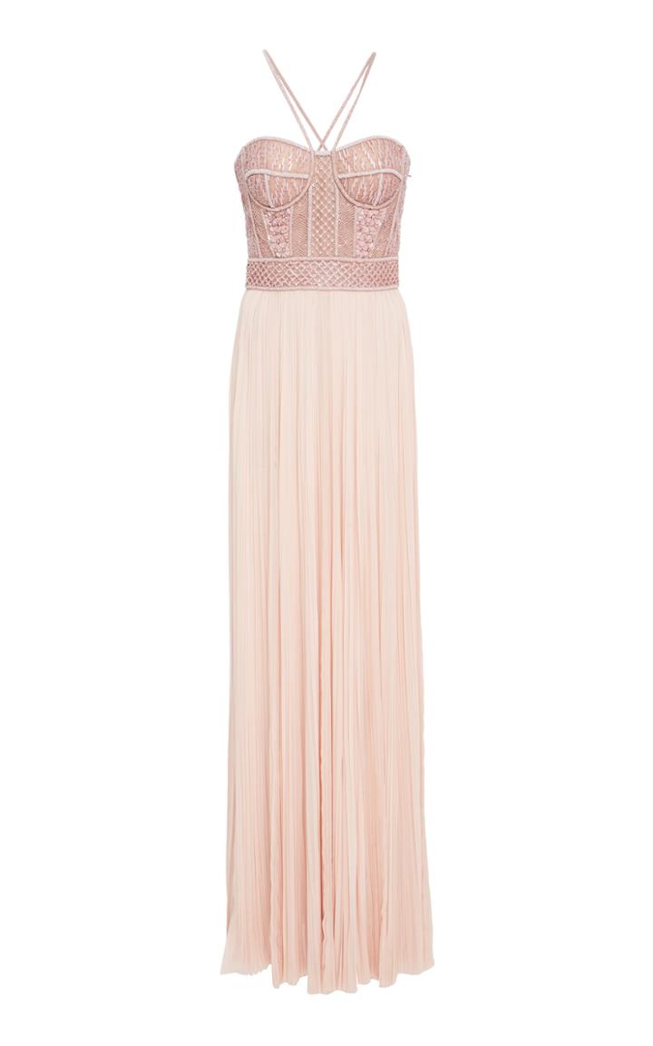 J. Mendel Embroidered Bodice Gown With Hand Pleated Mousseline Skirt