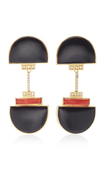 Ruth Grieco 18k Gold Onix Coral And Diamond Earrings