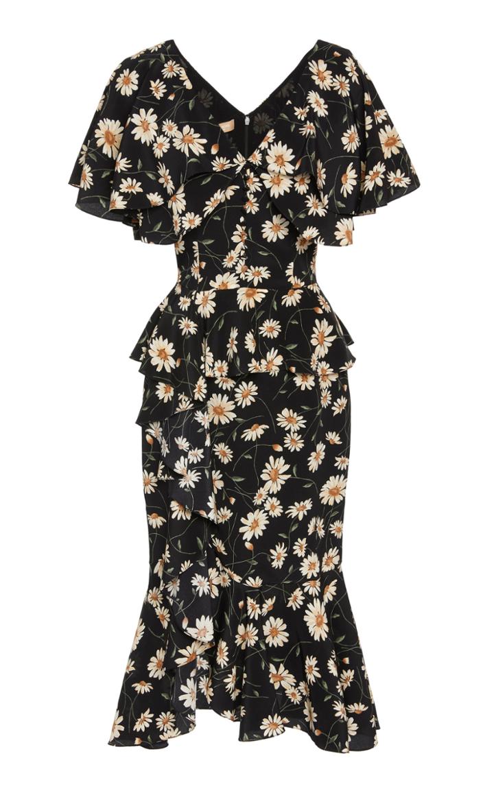 Michael Kors Collection Cascade Cape Sleeve Silk Dress